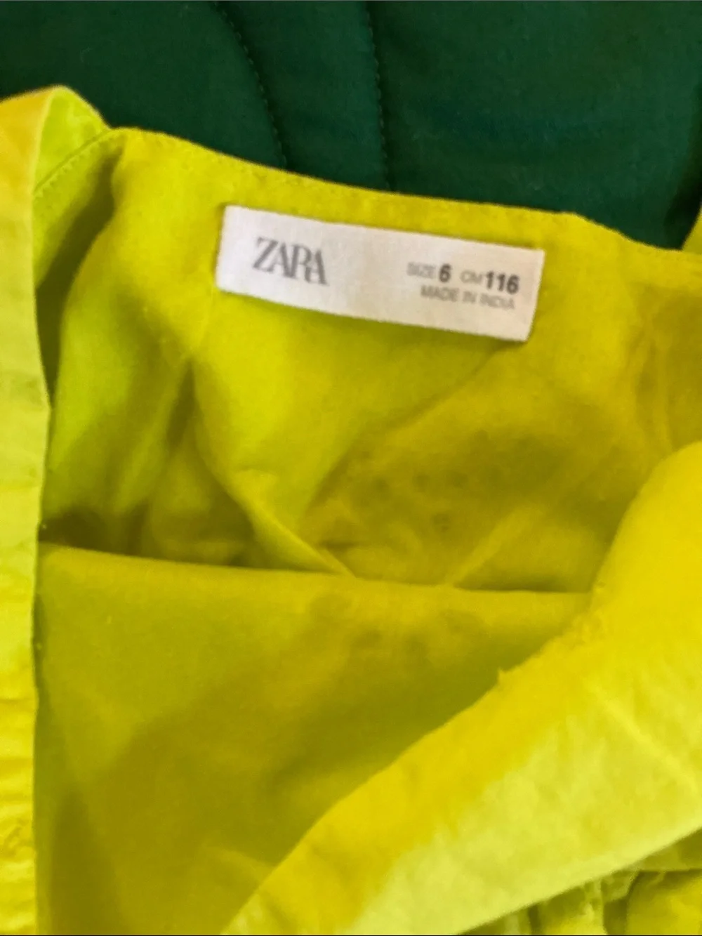 NWOT Zara eyelet tiered chartreuse green/ yellow girls dress, size 6.